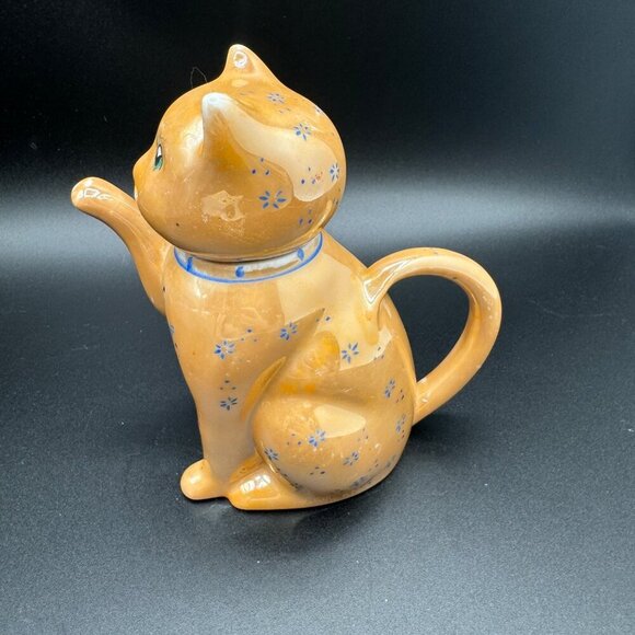 Vintage 1950s Lusterware lucky Orange Cat Teapot - Picture 3 of 11